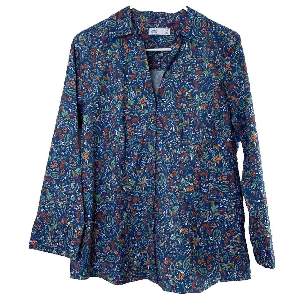 Croft & Barrow Woodland Deer Floral Print Blouse - Medium